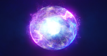 Abstract energy sphere with glowing bright particles energy scientific futuristic hi-tech background