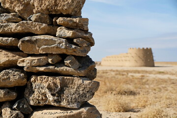 Turkestan, Kazakhstan - 10.15.2019 : Ruins of the ancient city of Sauran of the 10th century.