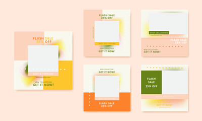 set of trendy watercolor modern square template with colorful design for social media post or banner and ads
