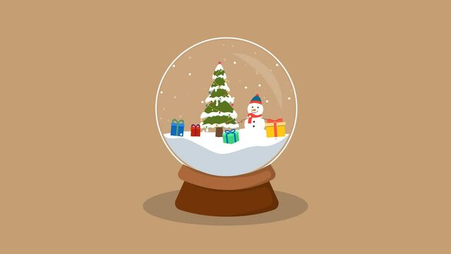 Animation Christmas glass ball holiday ornaments. Snow Globe for winter and Christmas