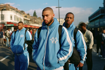 A group of athletes wearing blue sportswear arrived in Paris for the Olympic Games.