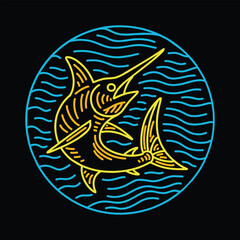 Colorful Monoline Marlin Fish Vector Graphic Design illustration Emblem