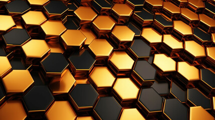 Luxurious Digital Geometric Technology Gold and Black Hexagon Background
