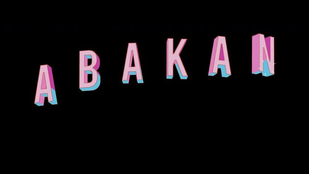 Bright letters jump merrily in the inscription ABAKAN city. Retro. Alpha channel black. Looped from frame 120 to 240, Alpha BW at the end
