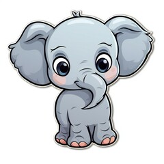 Obraz na płótnie Canvas Cartoon character cute elephant illustration isolated. Cartoon baby elephant print for clothes, stationery, books, merchandise. Toy baby elephant character banner, background. sticker