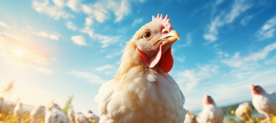Closeup chicken. Generative AI technology.