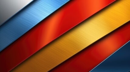 The abstract background of metal texture with empty space in red, yellow, and blue colors. 3D...