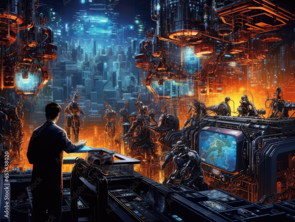 Aufkleber an image of engineers and scientists working on cutting-edge technology, such as robotics, ai, and a