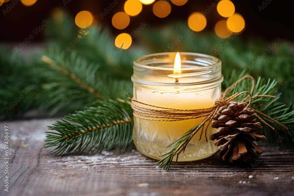 Sticker diy candle decorated with pine branches