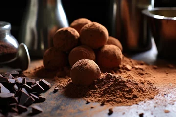 Fototapeten dark chocolate truffles dusted with cocoa powder © Alfazet Chronicles