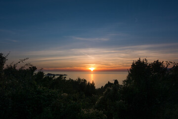 Gorgeous sunset to the sea from the western part of Greece, the Mathraki island
