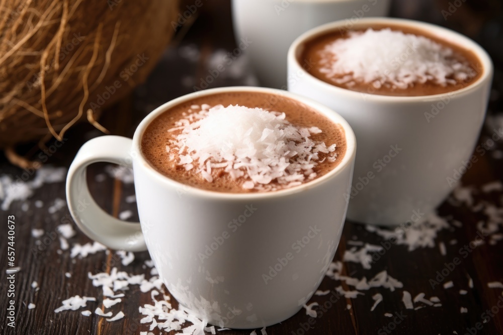 Sticker hot chocolate with coconut flakes on top