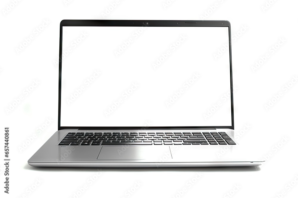 Poster modern tech essentials. laptop on white background isolated. digital workspace. business meets techn