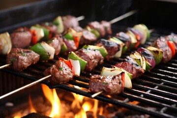 lamb kebabs on skewers, fresh off the grill
