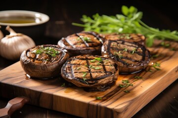 Fototapeta na wymiar grilled portobello mushrooms on a wooden platter