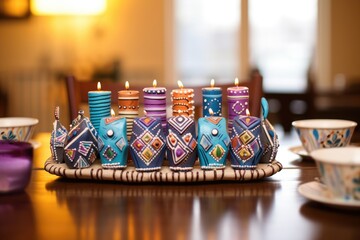 crafty hanukkah centerpiece made of clay dreidels