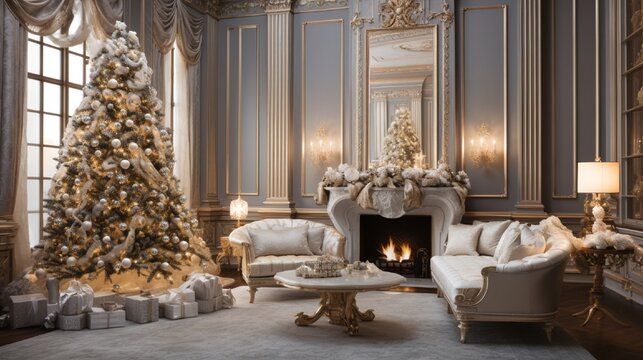 interior of a luxury room beautifully  decorated for Christmas generated by AI tool 