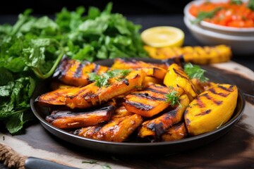 mango bbq grilled plantains served with fresh greens