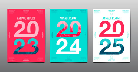 Annual Report, template layout design 2023, 2024, 2025, typography,  flat design
