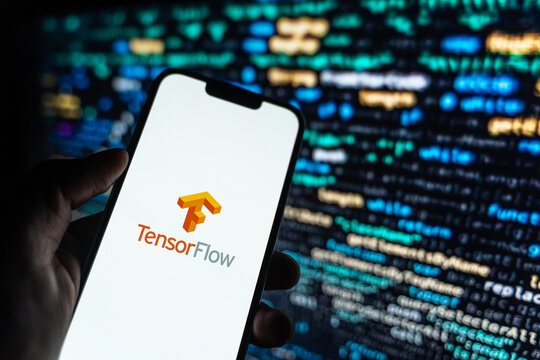 West Bangal, India - july 5, 2023 : TensorFlow ai logo on phone screen stock image.