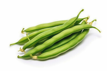 Green beans fresh healthy vegetable on white plain background. Isolated on solid background.