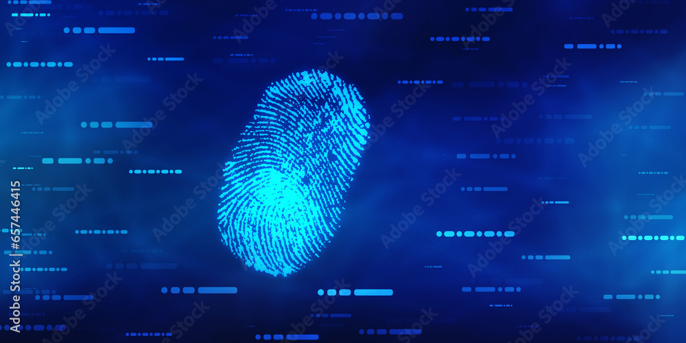 Poster abstract security system concept with fingerprint on technology background, fingerprint scanning ide