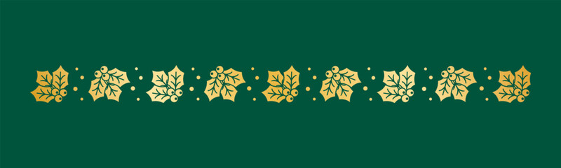 Gold Christmas themed decorative border and text divider, Mistletoe Pattern Silhouette. Vector Illustration.