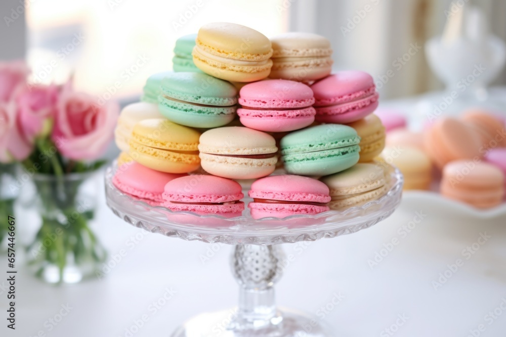 Canvas Prints pyramid of macarons on a silver cake stand