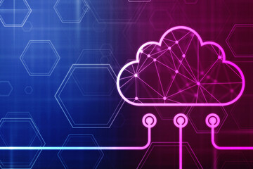 2d illustration of Cloud computing, Digital Cloud computing Concept background. Cyber technology, internet data storage, database and data server concept