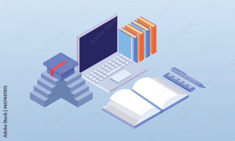 Aufkleber online class or e-learning concepts landing page.on blue background.3d design.isometric vector desig