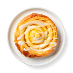 plate with delicious lemon danish pastry isolated on white background