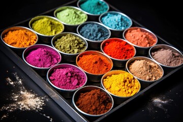 palette of colorful dry rubs on a black surface
