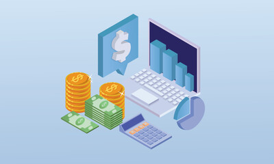 Financial management.on blue background.3D design.isometric vector design Illustration.