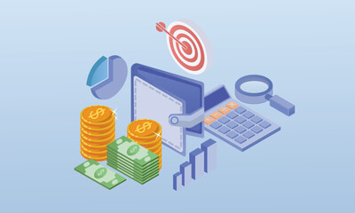 business financial goals.on blue background.3D design.isometric vector design Illustration.