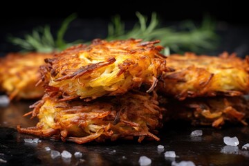 macro shot of the crispy edges of a fried latke