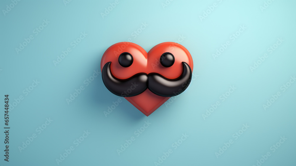 Poster red heart with black mustache on it. this image can be used to represent love and humor in various c