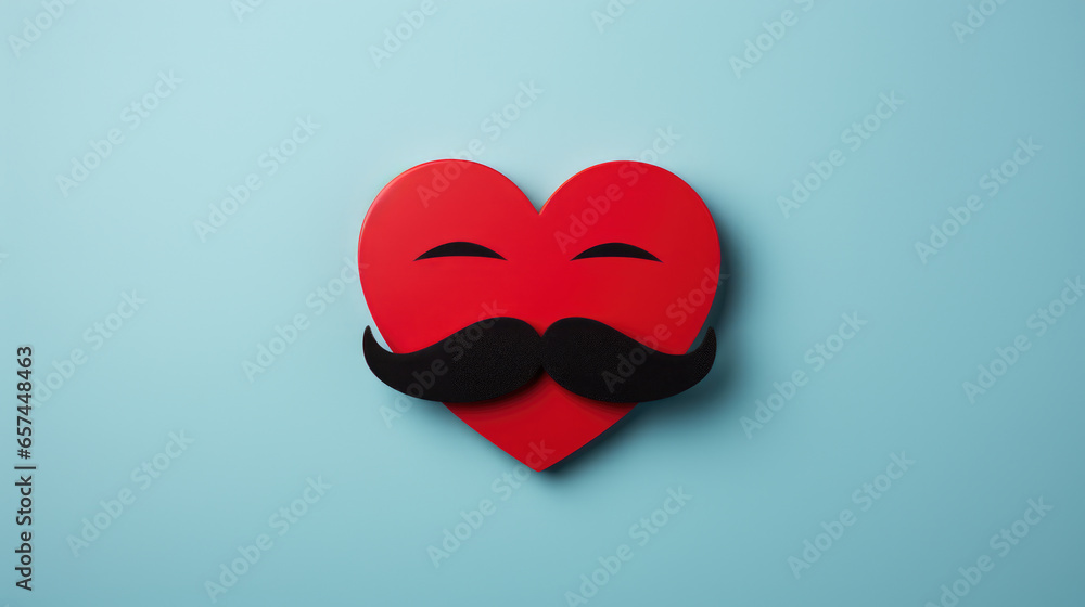 Poster red heart with mustache on blue background. this image can be used to represent love and affection w