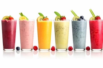 Fototapeten Set of smoothies in a glass jar made from variety of fruits isolated on white background © Rangga Bimantara