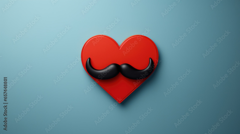 Poster red heart with black mustache on it. this image can be used to represent love and humor in various c