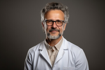 Obraz premium Man in lab coat posing for picture. Suitable for scientific, medical, or professional concepts.