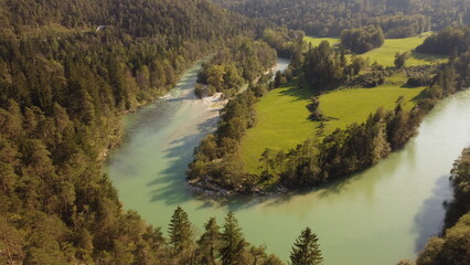 Rivers U turn on autumn day