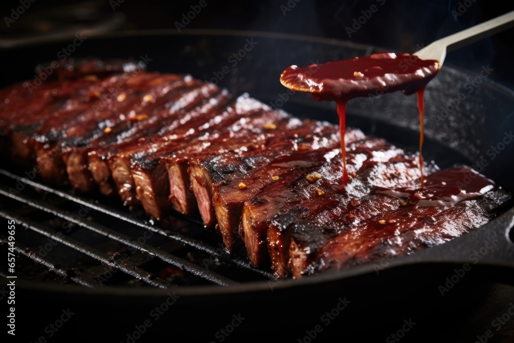 Canvas Prints ribs daubed with bbq sauce on a barbecue skillet