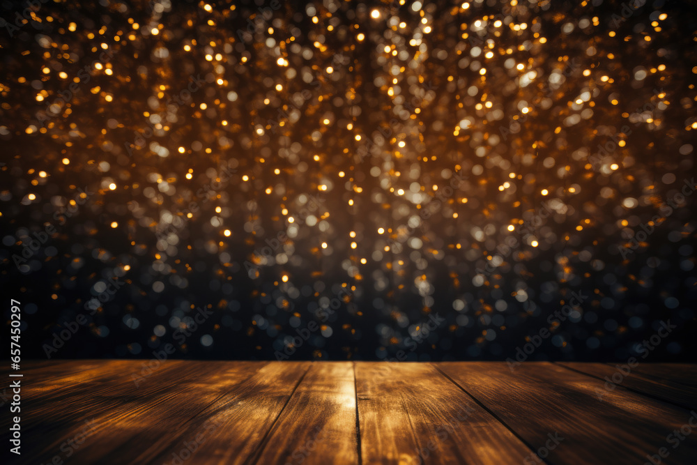 Poster simple wooden table with blurred background. perfect for adding rustic touch to any design or projec