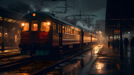 Obraz premium Train Stationed at a Platform Ready for Departure