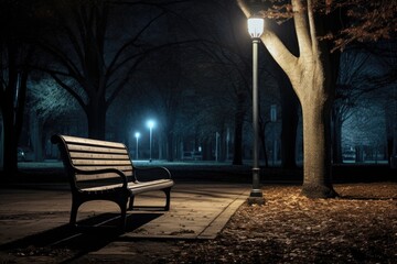 Fototapeta na wymiar empty park bench under a single illuminated lamp
