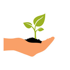 Fototapeta na wymiar Tree planting and plant care vector illustration, hands hold up plant.