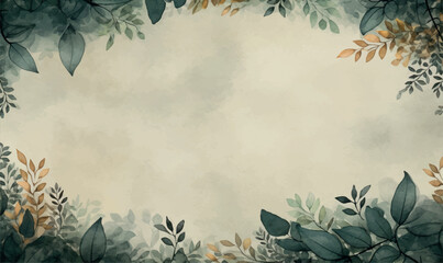 Watercolor floral background, texture, leaves, dark colors - obrazy, fototapety, plakaty