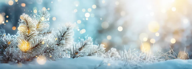 Foto op Plexiglas Snowy landscape with Christmas tree by Generative AI © sonatik
