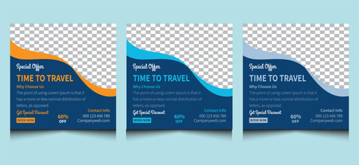Clean modern elegant minimalist creative unique professional travel tour web ads agency adventure world tourism social media banner post banner design template.  