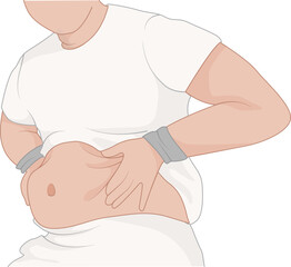 Vector illustration of a man lifting his shirt to show his belly,placed on a white isolated background to show excess weight,a guideline for exercise,weight loss,diet control for a more toned body.